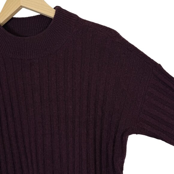 Madewell Wool Cropped Sweater Sz Small Mock Neck Long Sleeve Ribbed Maroon - Picture 5 of 7